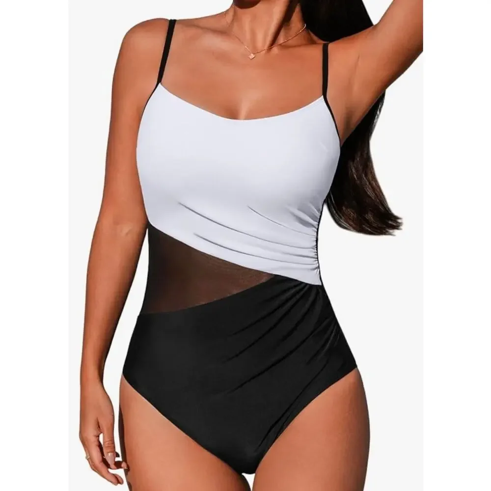 Cupshe Colorblock Mesh Cutout One Piece Swimsuit Size XL NWT
